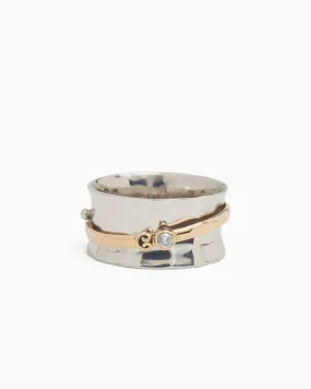 Hammered Statement Band with Petroglyph & Diamond