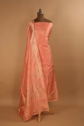 Hand Woven Peach Pure Silk Suit Dupatta