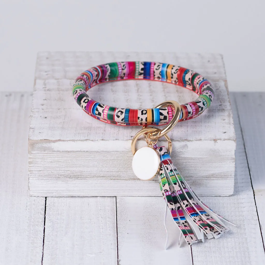 Hannah Hands Free Bangle Keychain-Red Serape Leopard