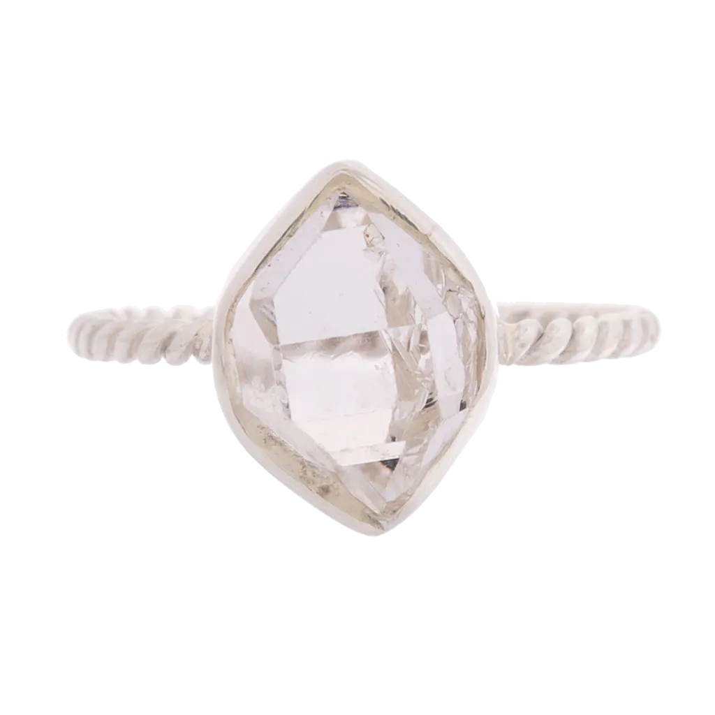 Herkimer Diamond Quartz Twist Band Ring