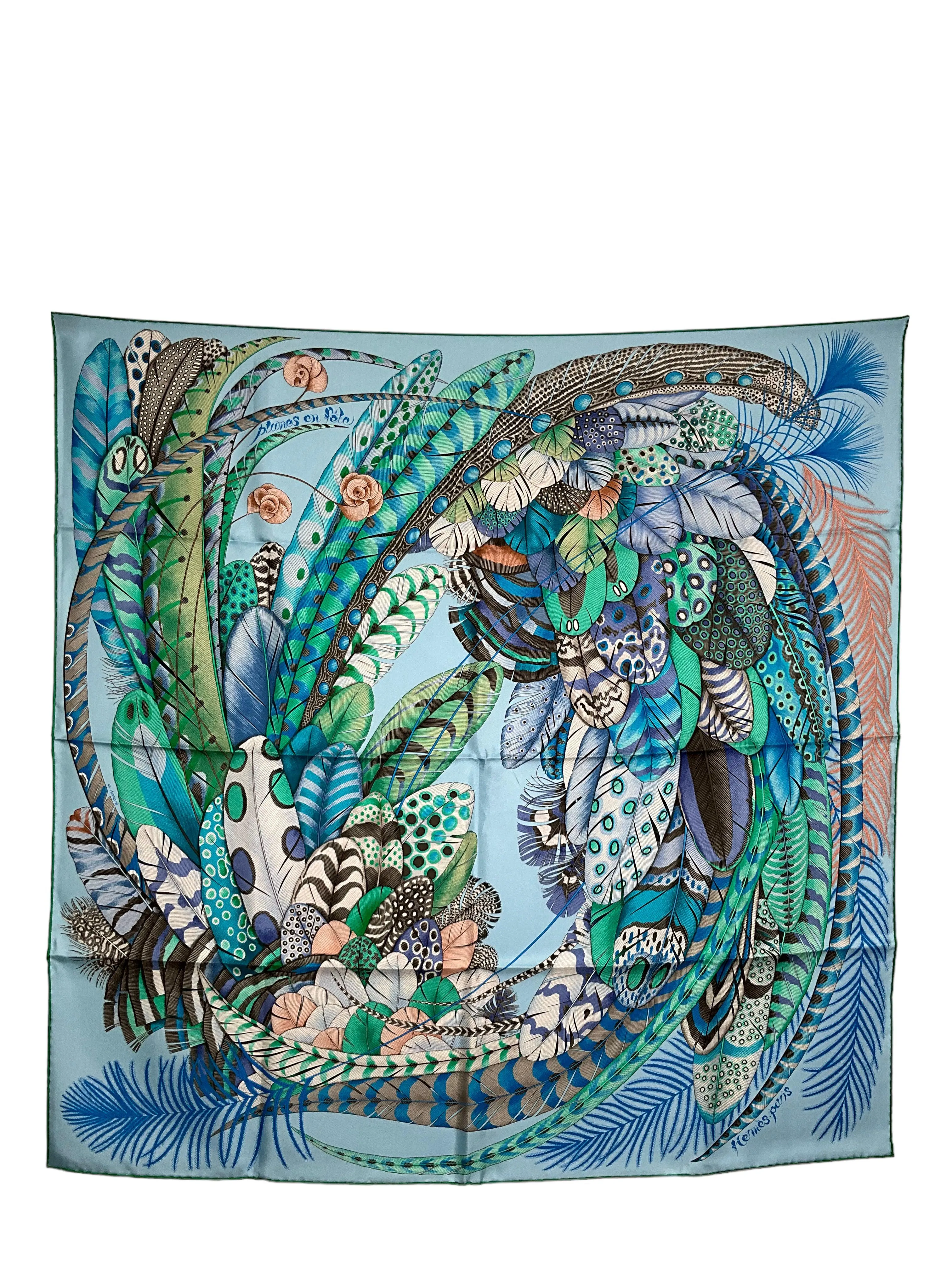 HERMES Plumes En Fete Silk Scarf 90