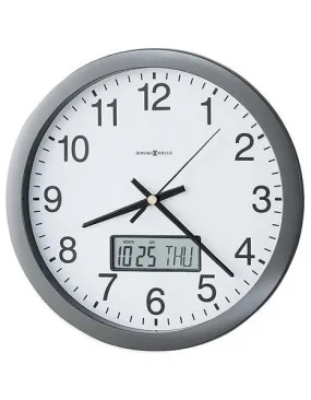 Howard Miller Chronicle LCD Calendar Wall Clock - White Dial - Metallic Grey