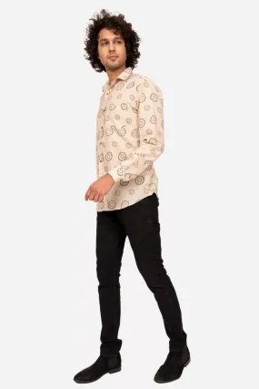 IVORY BLOCK PRINTED COTTON SHIRT