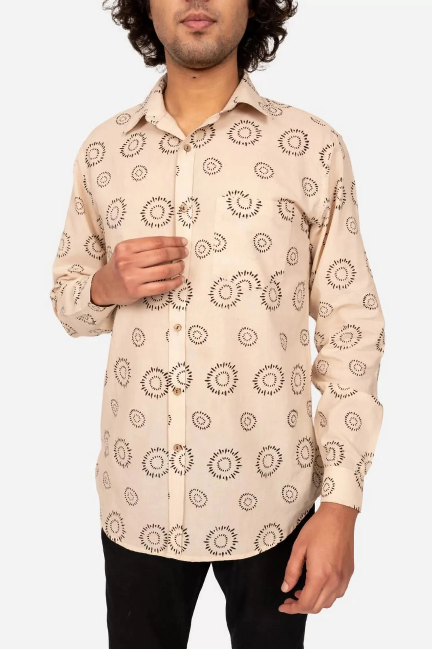 IVORY BLOCK PRINTED COTTON SHIRT