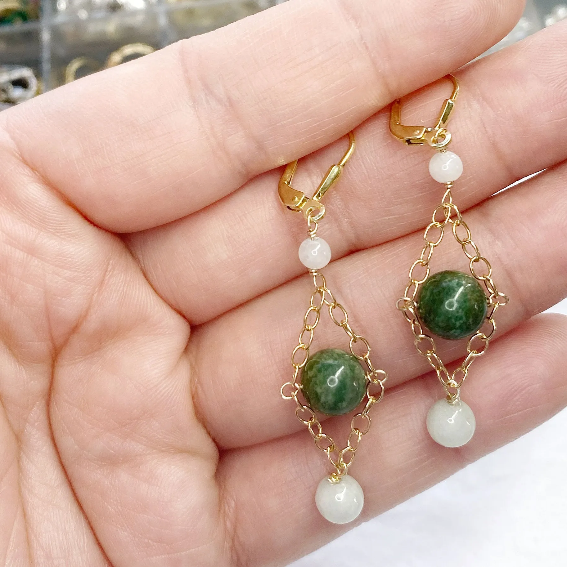 Jade Tri-Colored Diamond Earrings