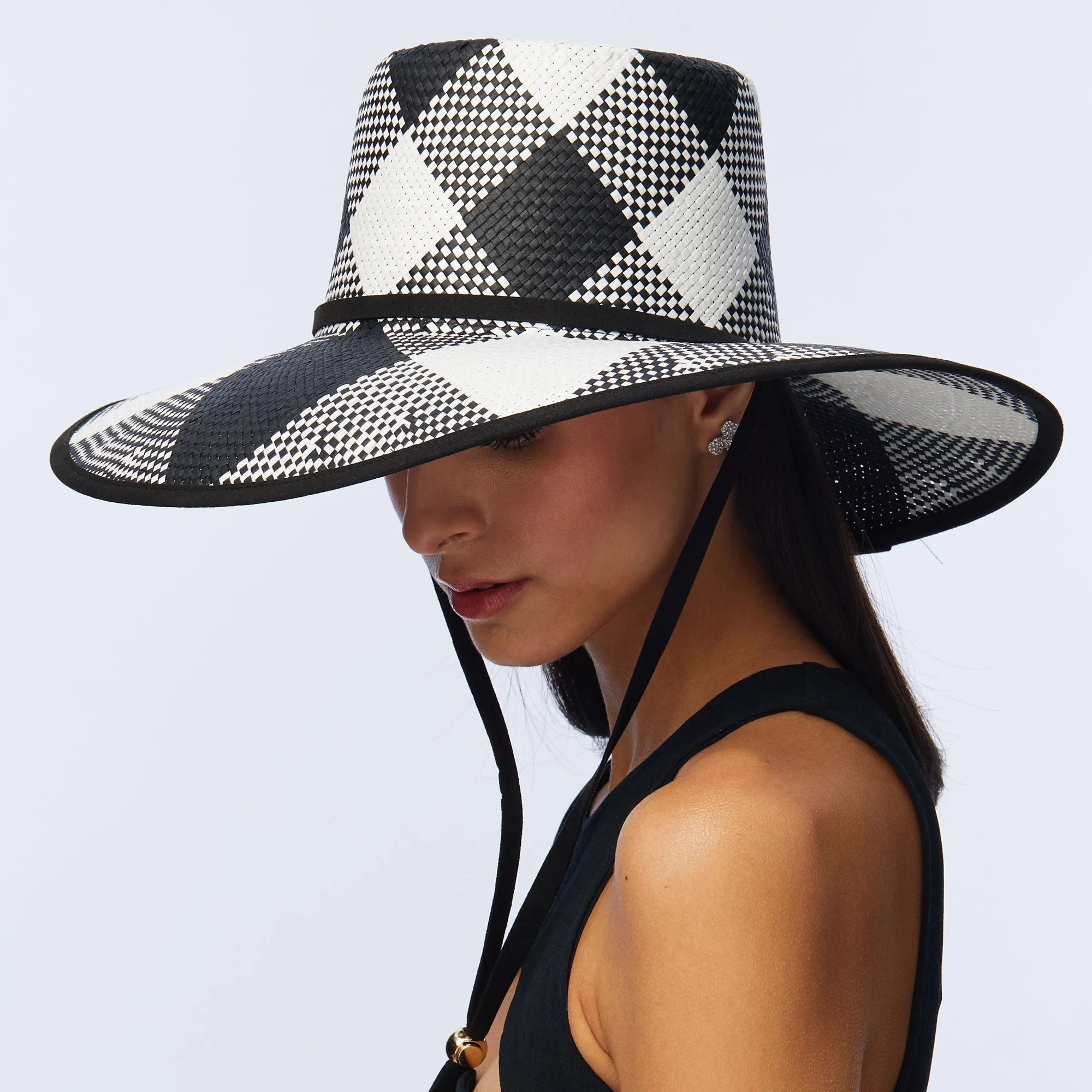 JET IVORY BRIELLE CHECKERED STRAW HAT