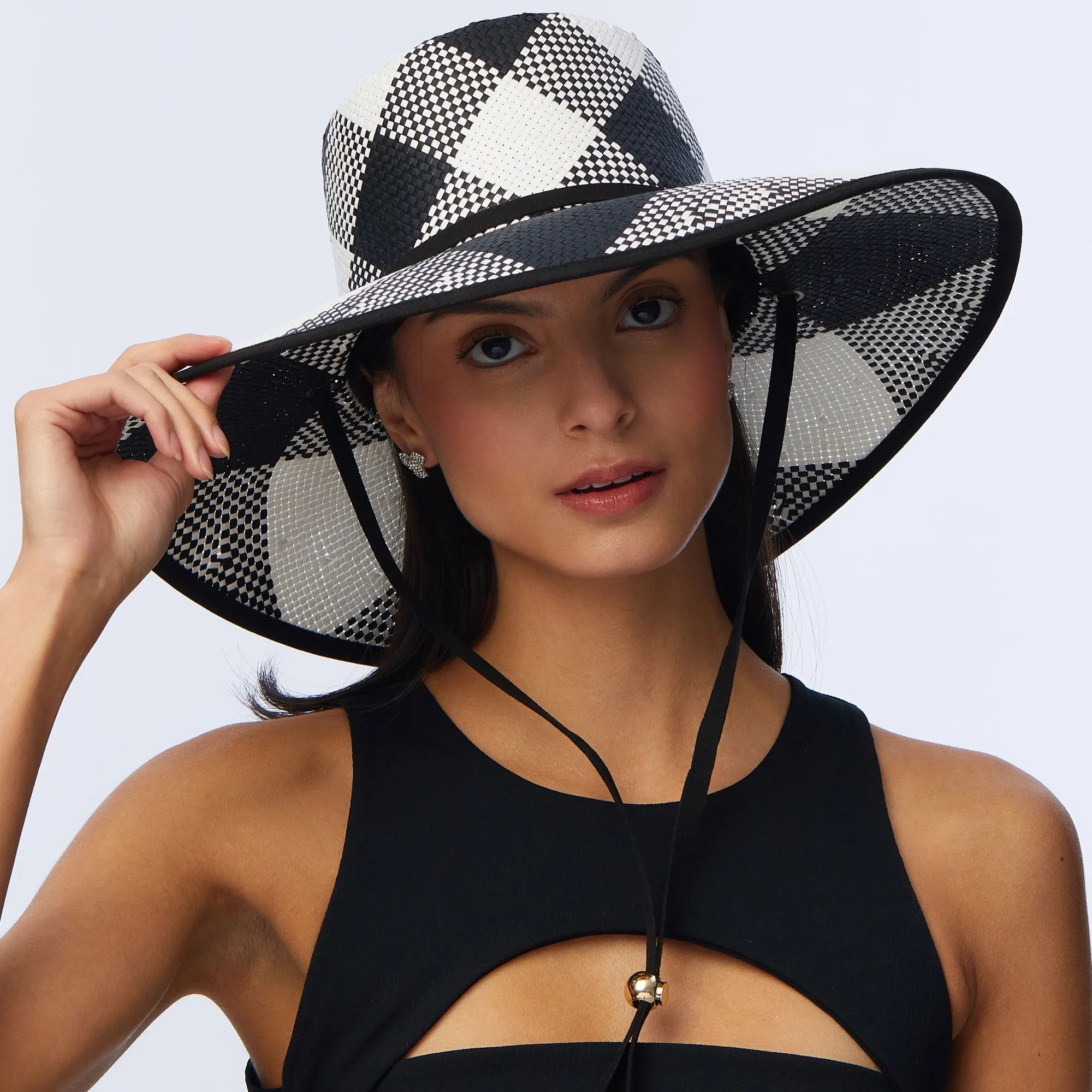 JET IVORY BRIELLE CHECKERED STRAW HAT