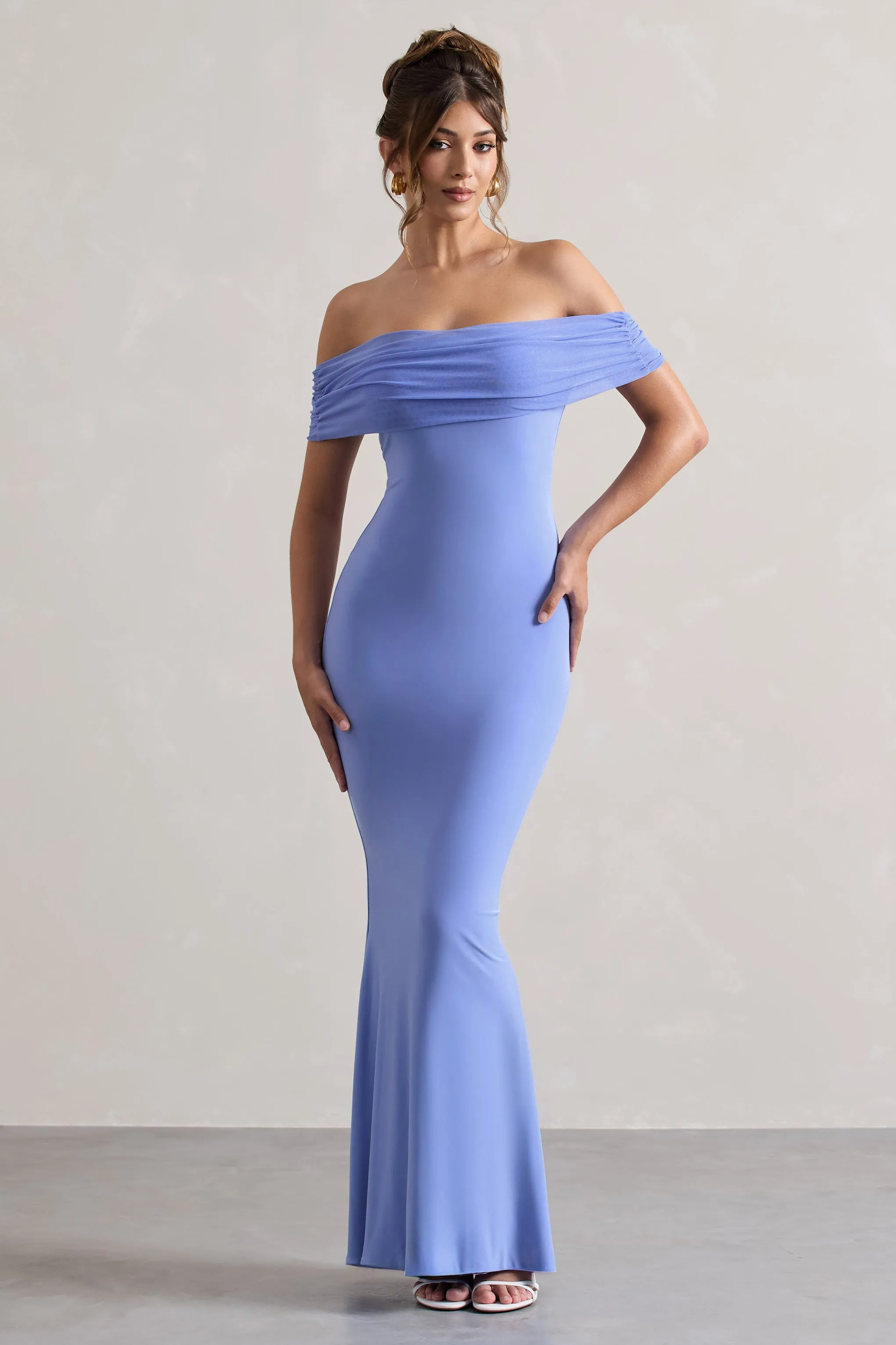 Kiana | Pale Blue Bardot Maxi Dress