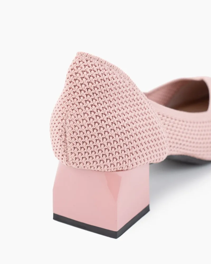 Knit Comfortable Chunky Low Block Heel Pumps