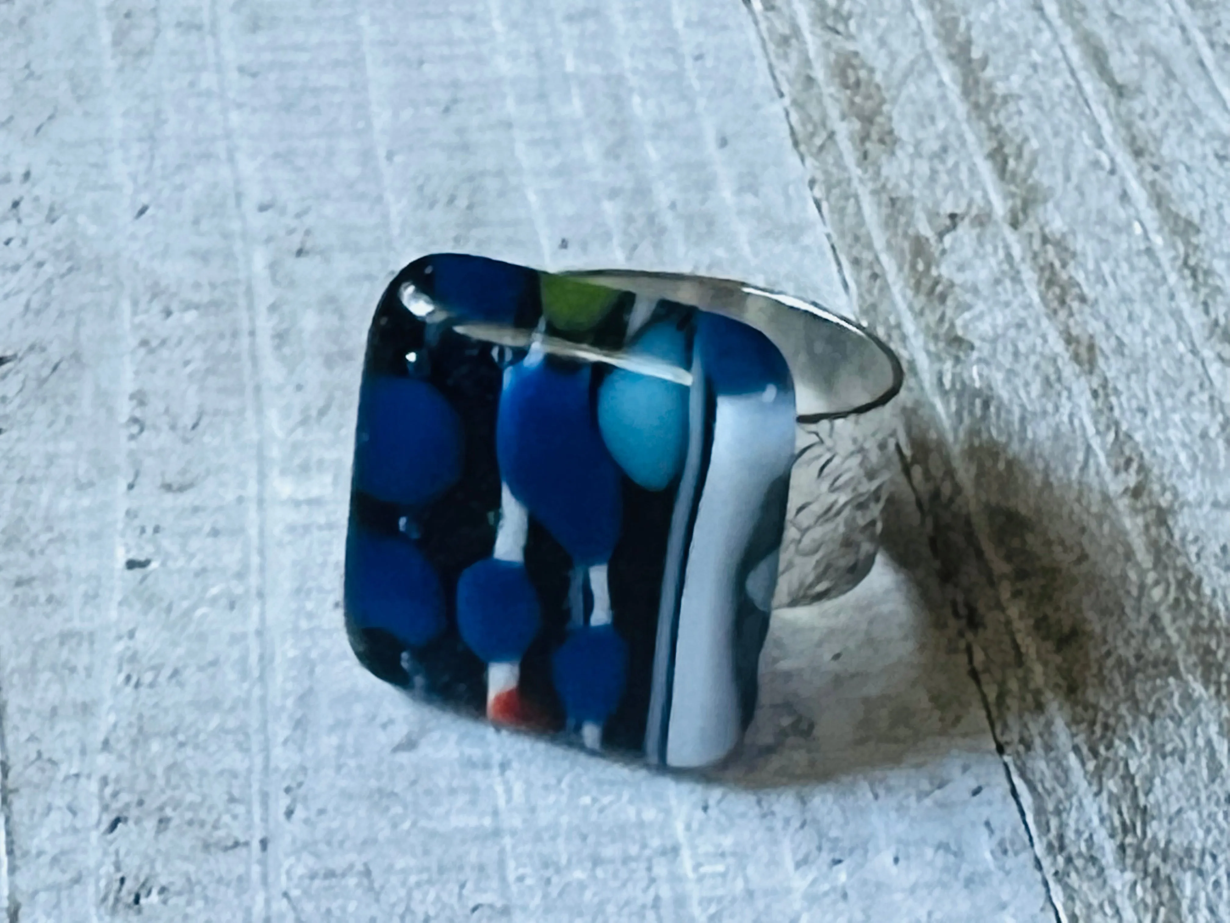 Lake Life, Fused Glass Adjustable Ring~