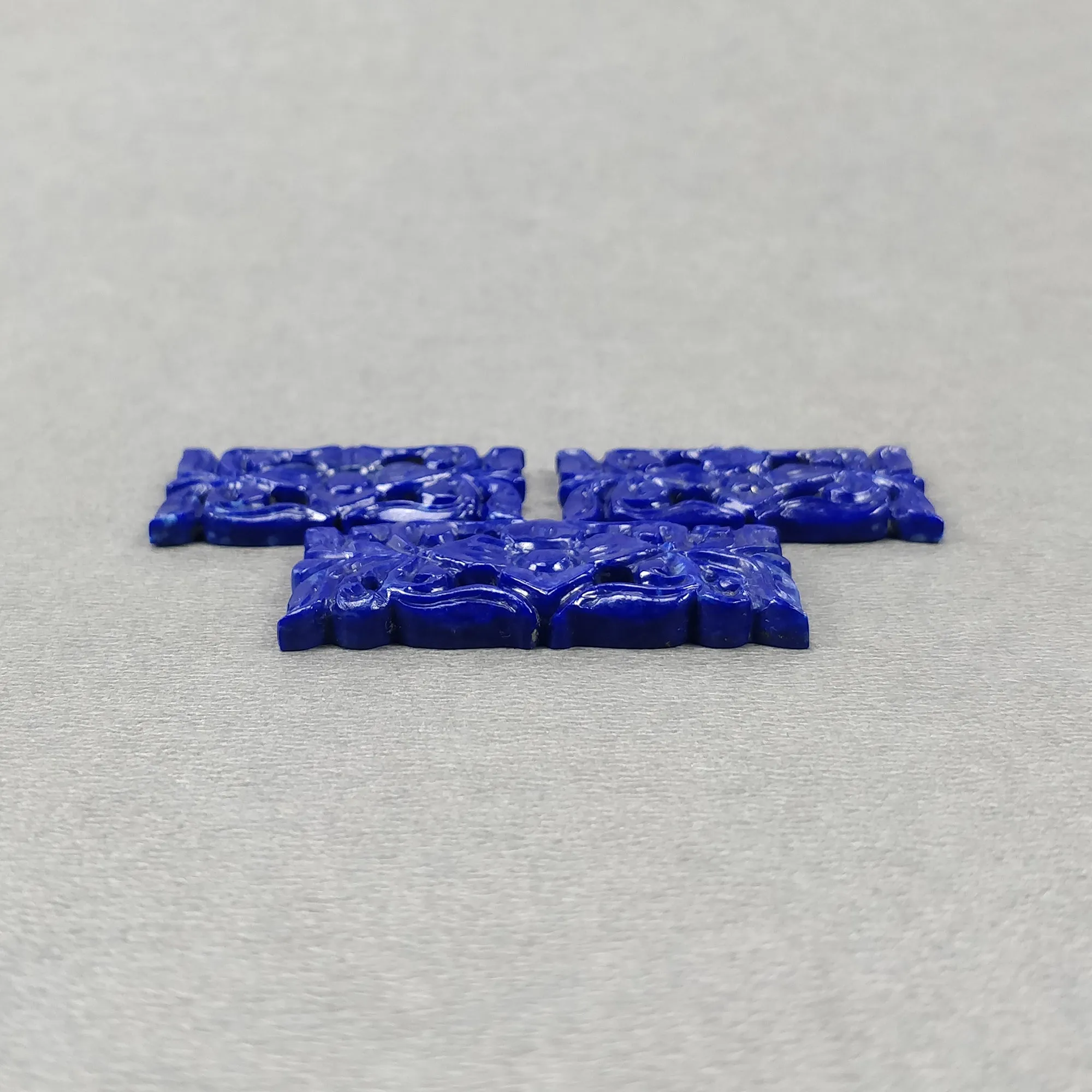 LAPIS LAZULI Gemstone Carving : 63.55cts Natural Untreated Blue Lapis Hand Carved Rectangle Shape 31.5*16mm - 39*17mm 3pcs