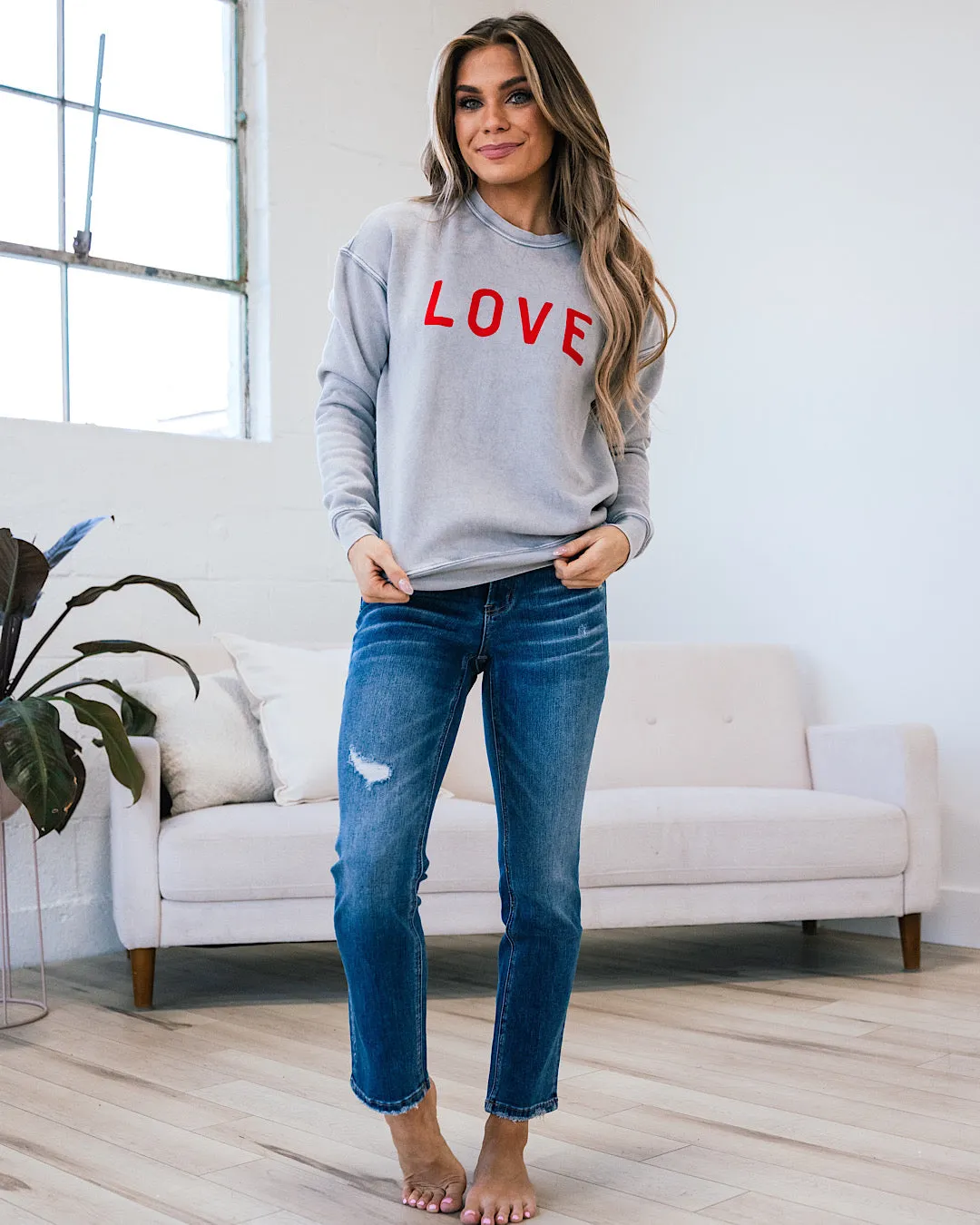 Love Mineral Wash Gray Sweatshirt FINAL SALE