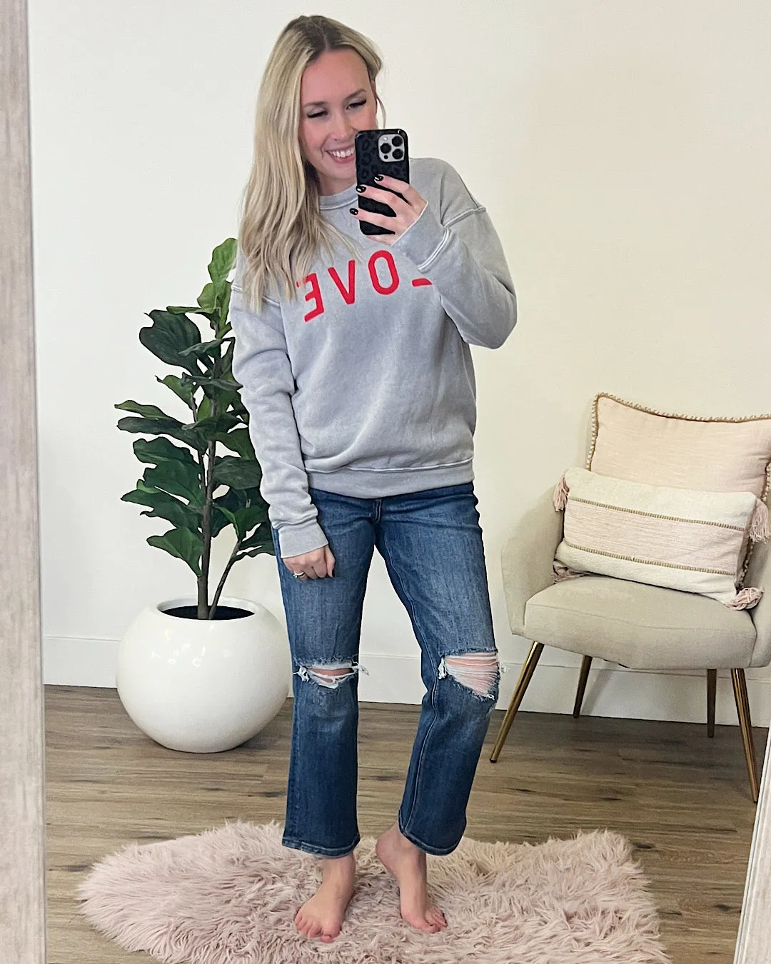 Love Mineral Wash Gray Sweatshirt FINAL SALE