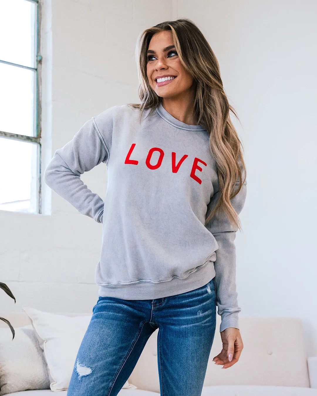 Love Mineral Wash Gray Sweatshirt FINAL SALE