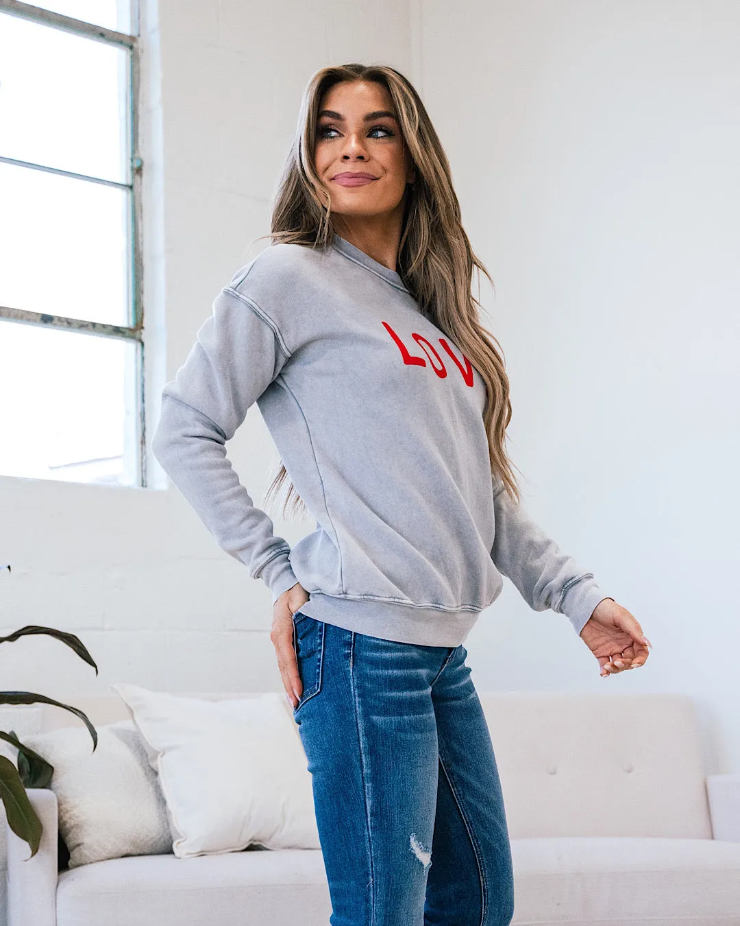 Love Mineral Wash Gray Sweatshirt FINAL SALE