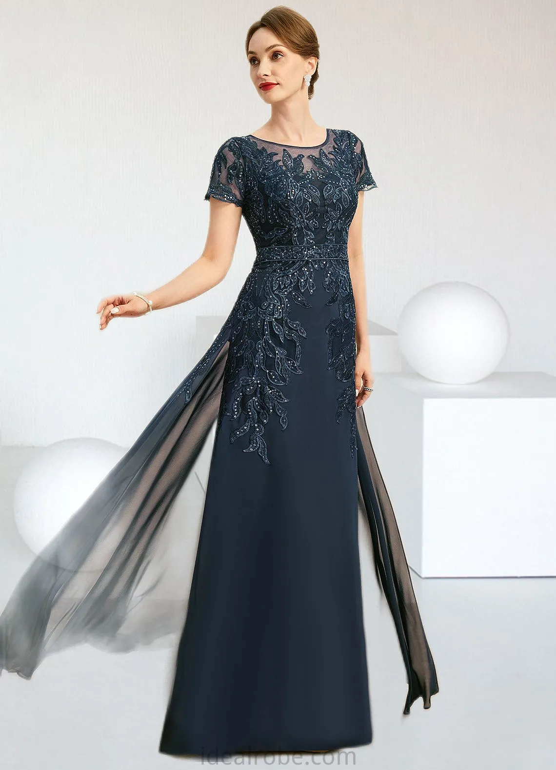 Maya Sheath/Column Scoop Illusion Floor-Length Chiffon Lace Mother of the Bride Dress With Sequins STKP0021709