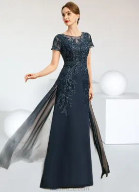 Maya Sheath/Column Scoop Illusion Floor-Length Chiffon Lace Mother of the Bride Dress With Sequins STKP0021709