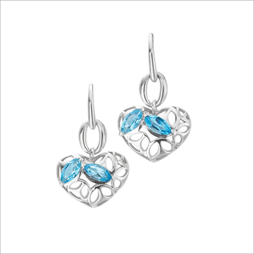 Medallion Blue Topaz Heart Earrings in Sterling Silver