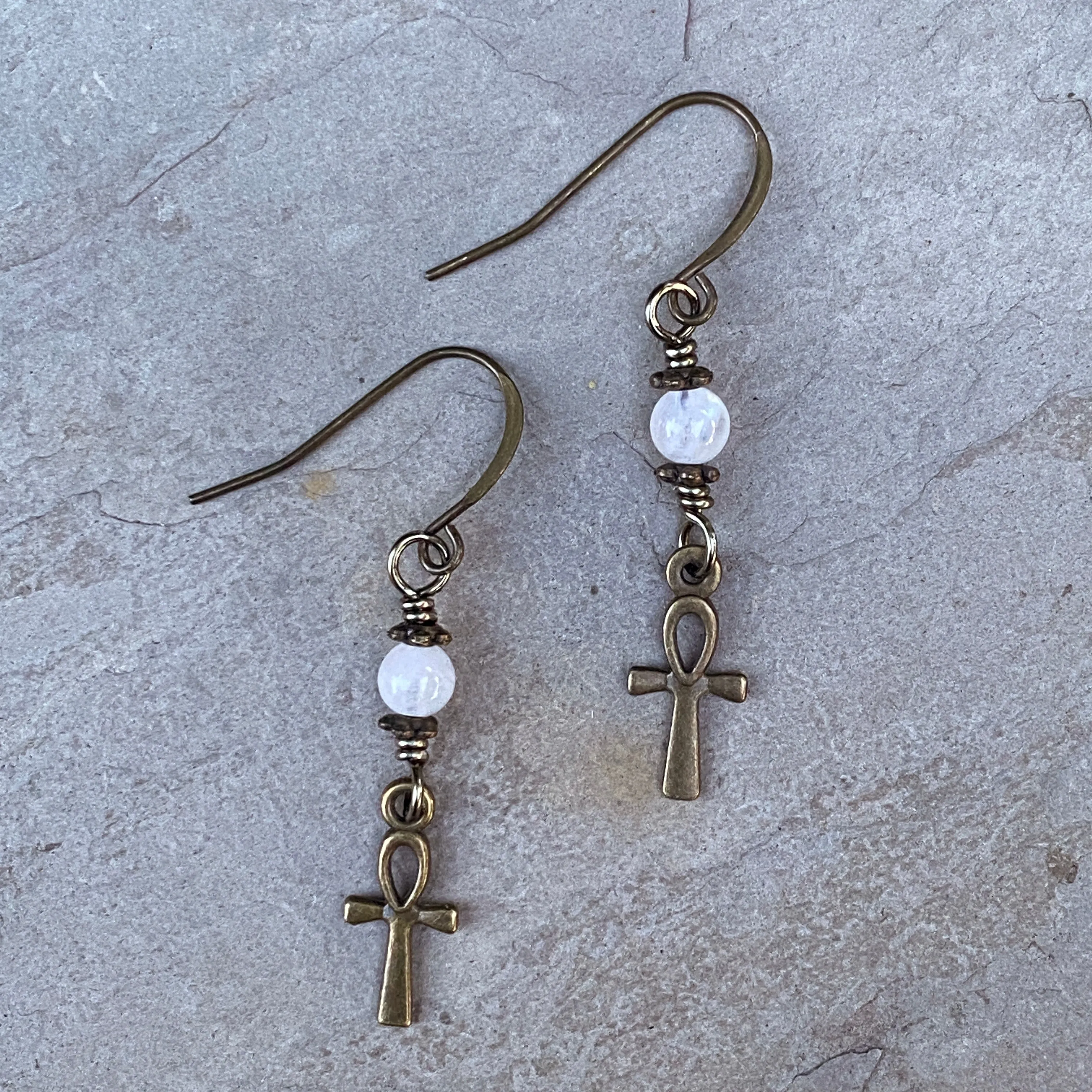 Moonstone and Ankh Earrings