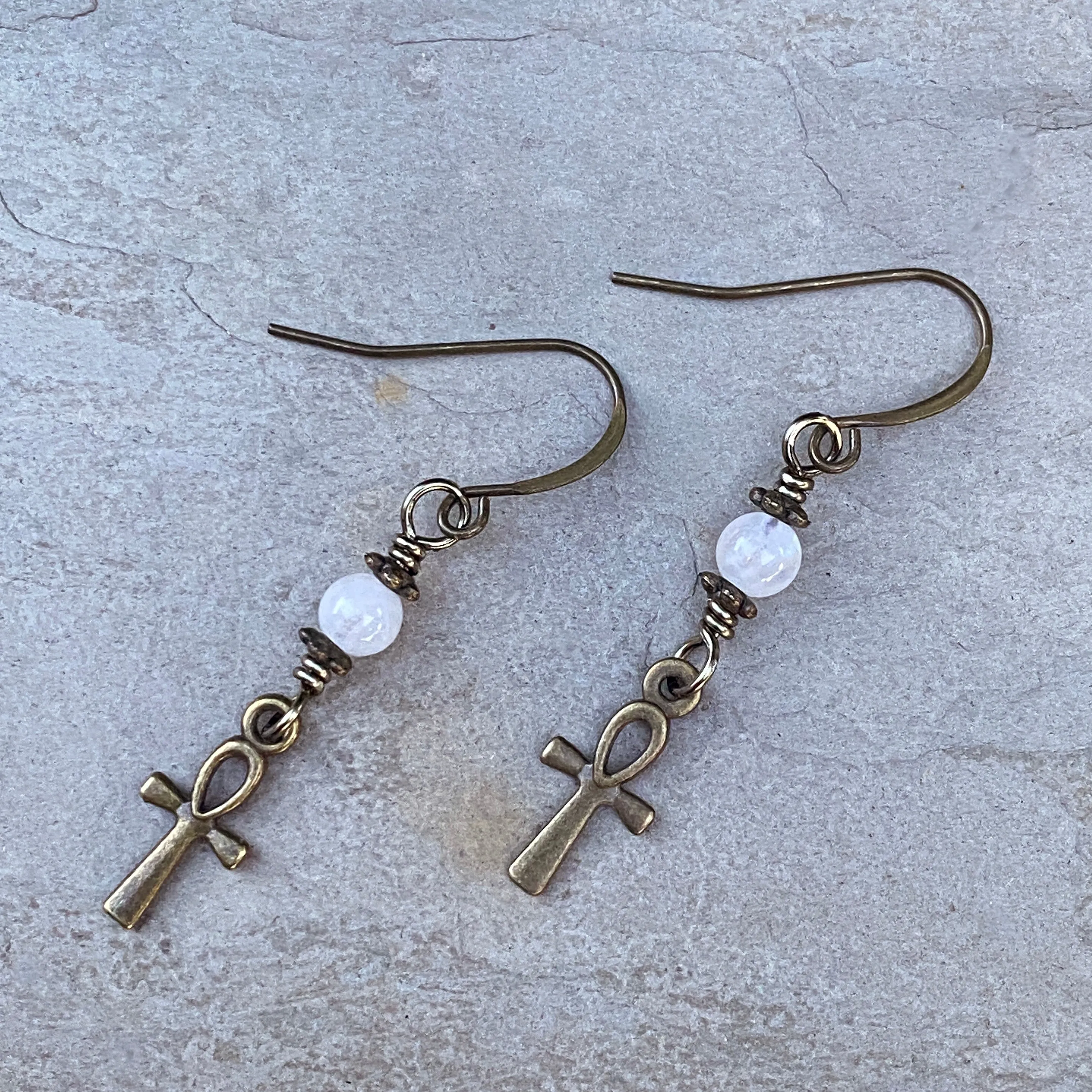 Moonstone and Ankh Earrings