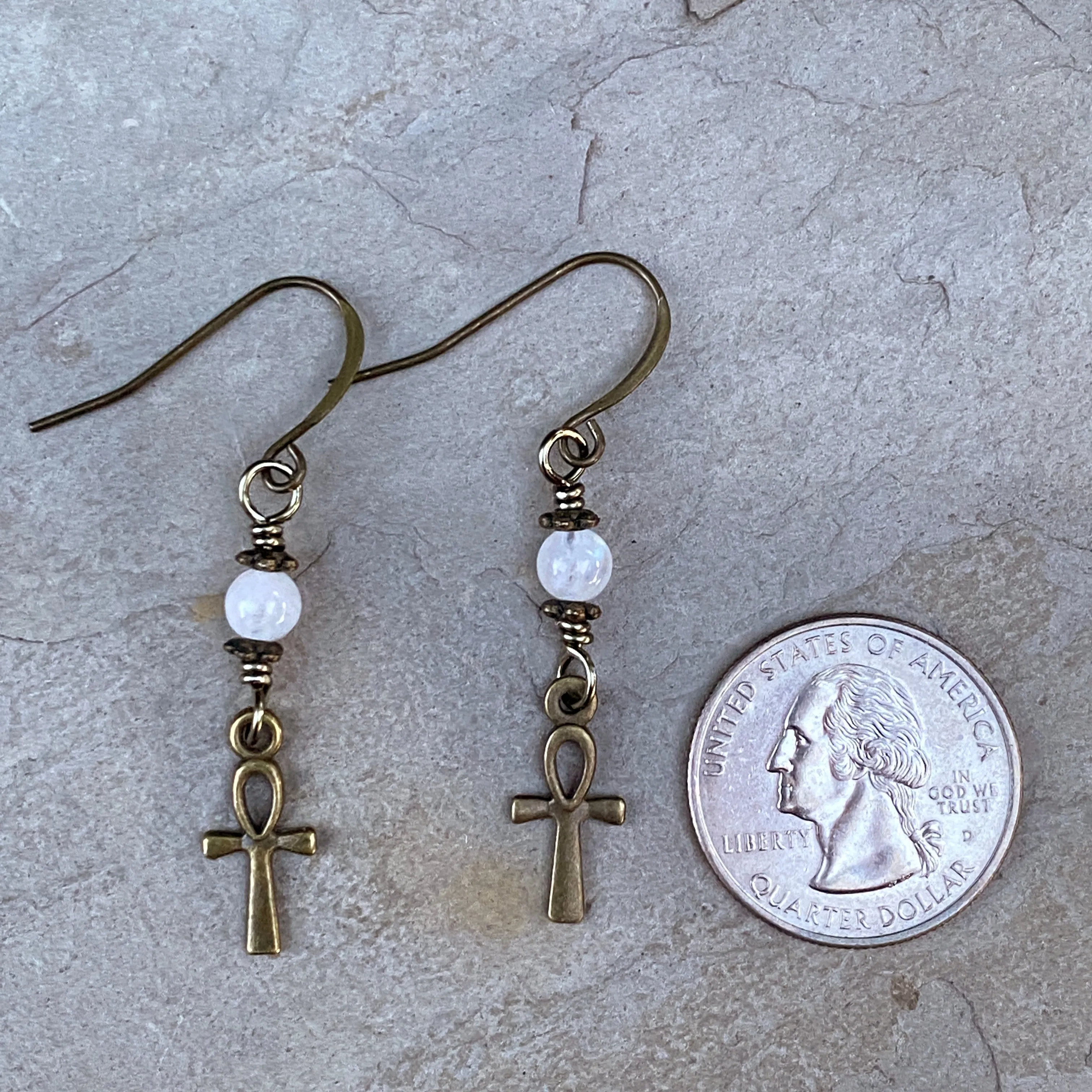 Moonstone and Ankh Earrings