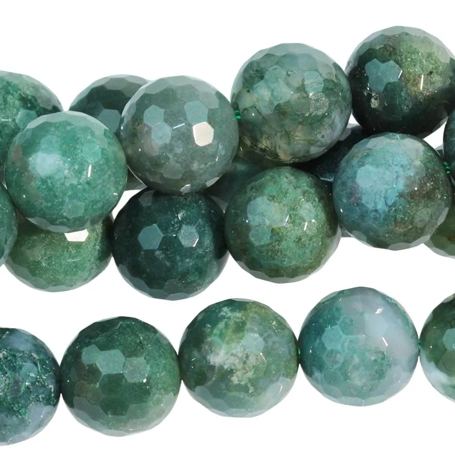 Moss Agate 10mm Faceted Round - 15-16 Inch