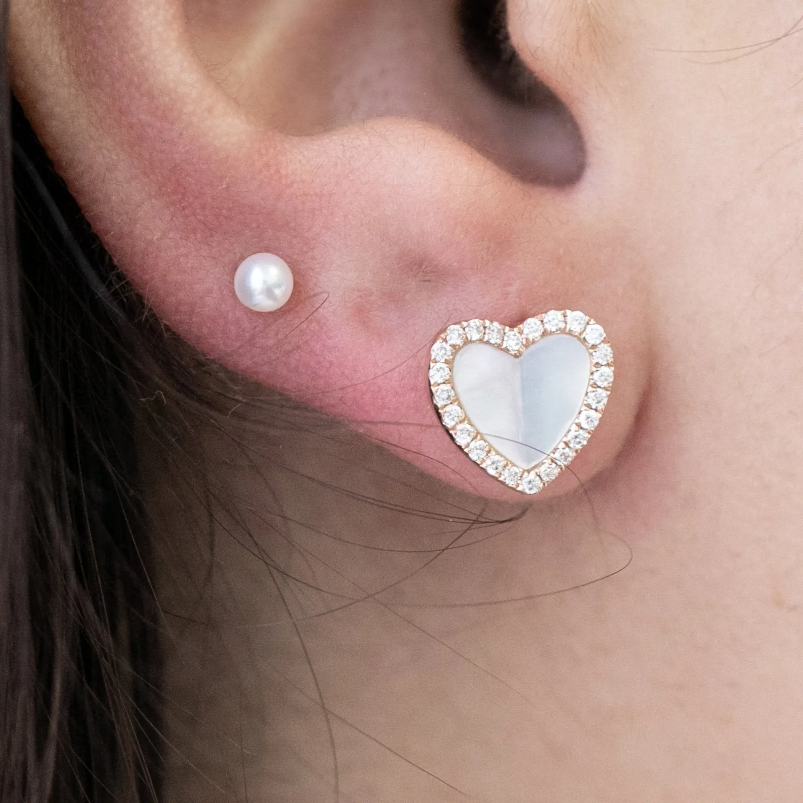 Mother of Pearl Heart with Diamond Halo Earrings