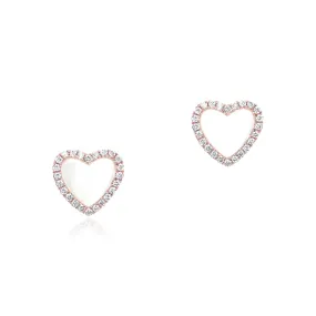 Mother of Pearl Heart with Diamond Halo Earrings