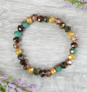 *MUSTARD BROWN TURQUOISE CRYSTAL STRETCH BRACELET