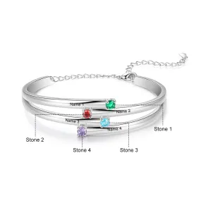 Name Engraved 4 Birthstones Bracelet