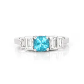 Natural Blue Paraiba Apatite with  Baguette Accents Ring