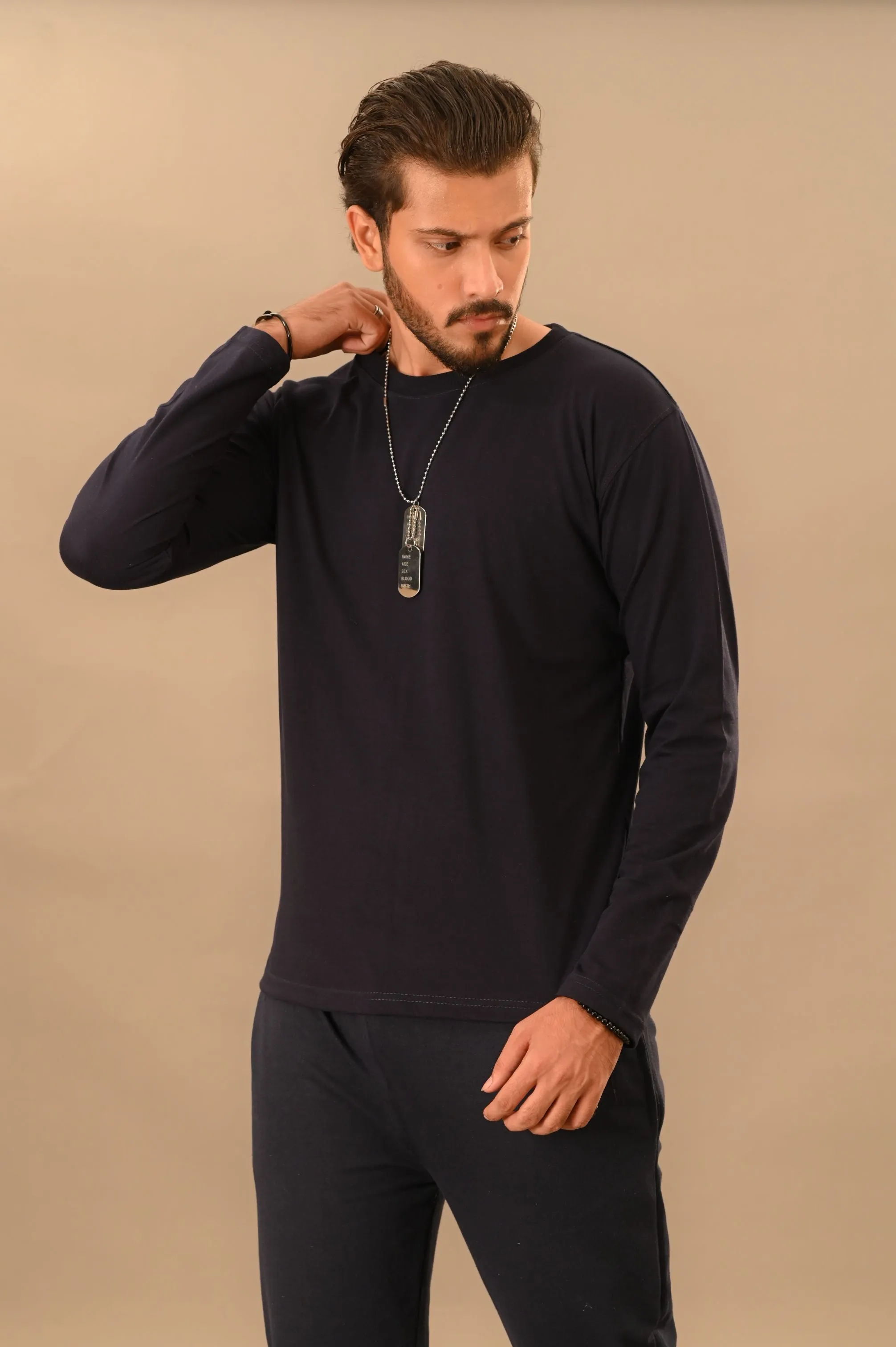 Navy Blue Full Sleeve T-Shirt - Men