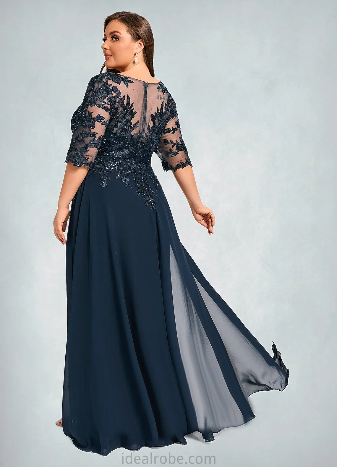 Nayeli Sheath/Column V-Neck Floor-Length Chiffon Lace Mother of the Bride Dress With Sequins STKP0021643