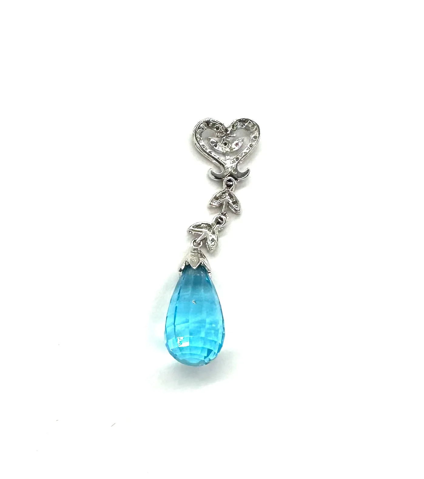 New* Blue Topaz Briolette Pendant W/ Diamond Accent