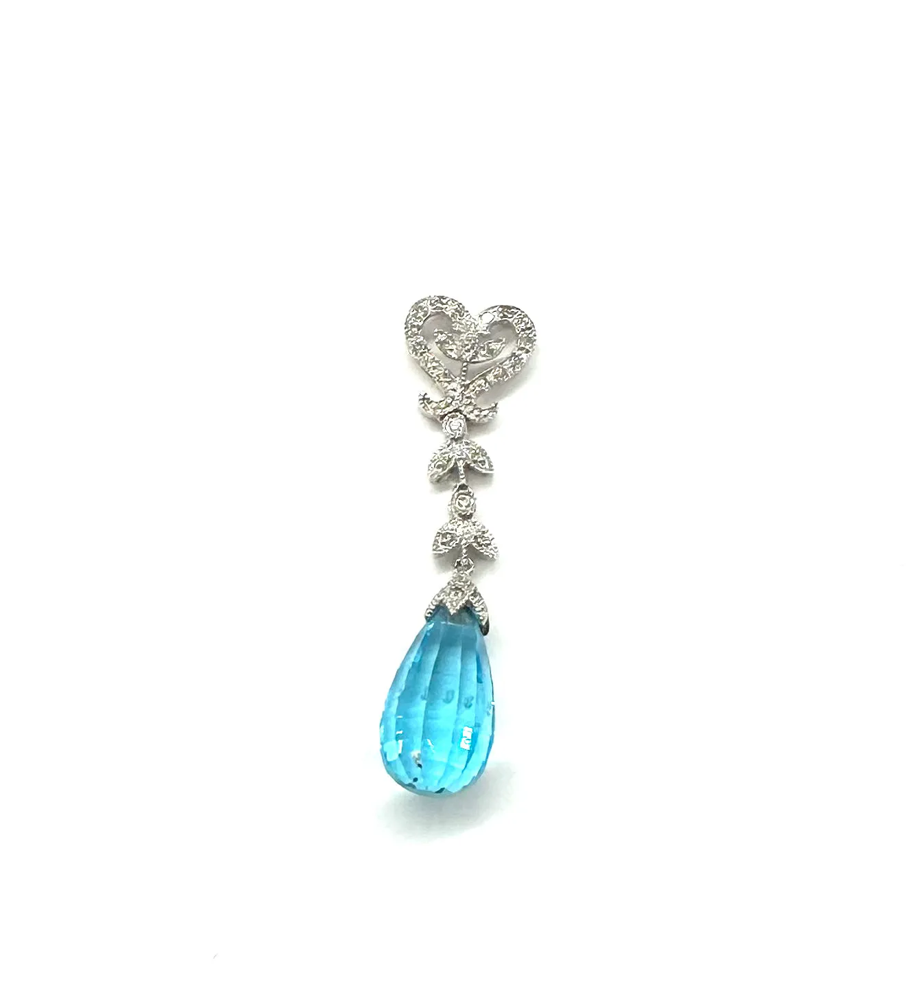 New* Blue Topaz Briolette Pendant W/ Diamond Accent