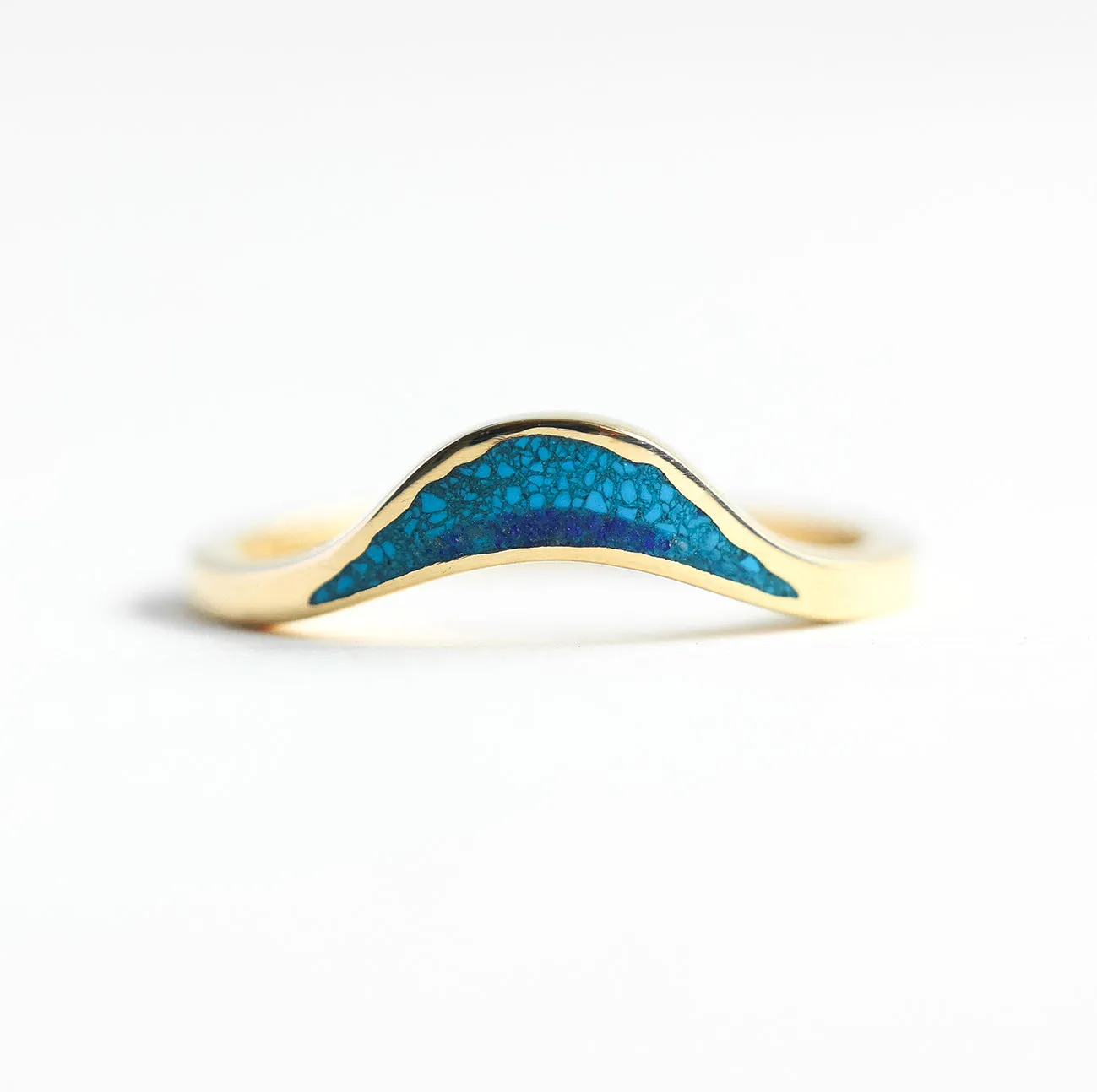 Ocean Ring, Lake Ring, Unique Curved Inlay Band