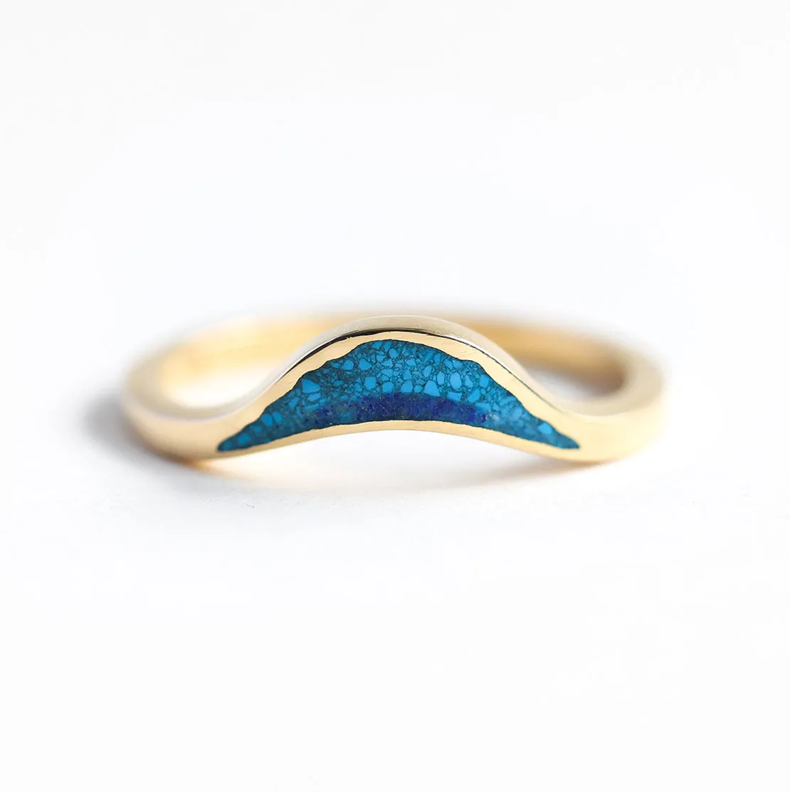 Ocean Ring, Lake Ring, Unique Curved Inlay Band