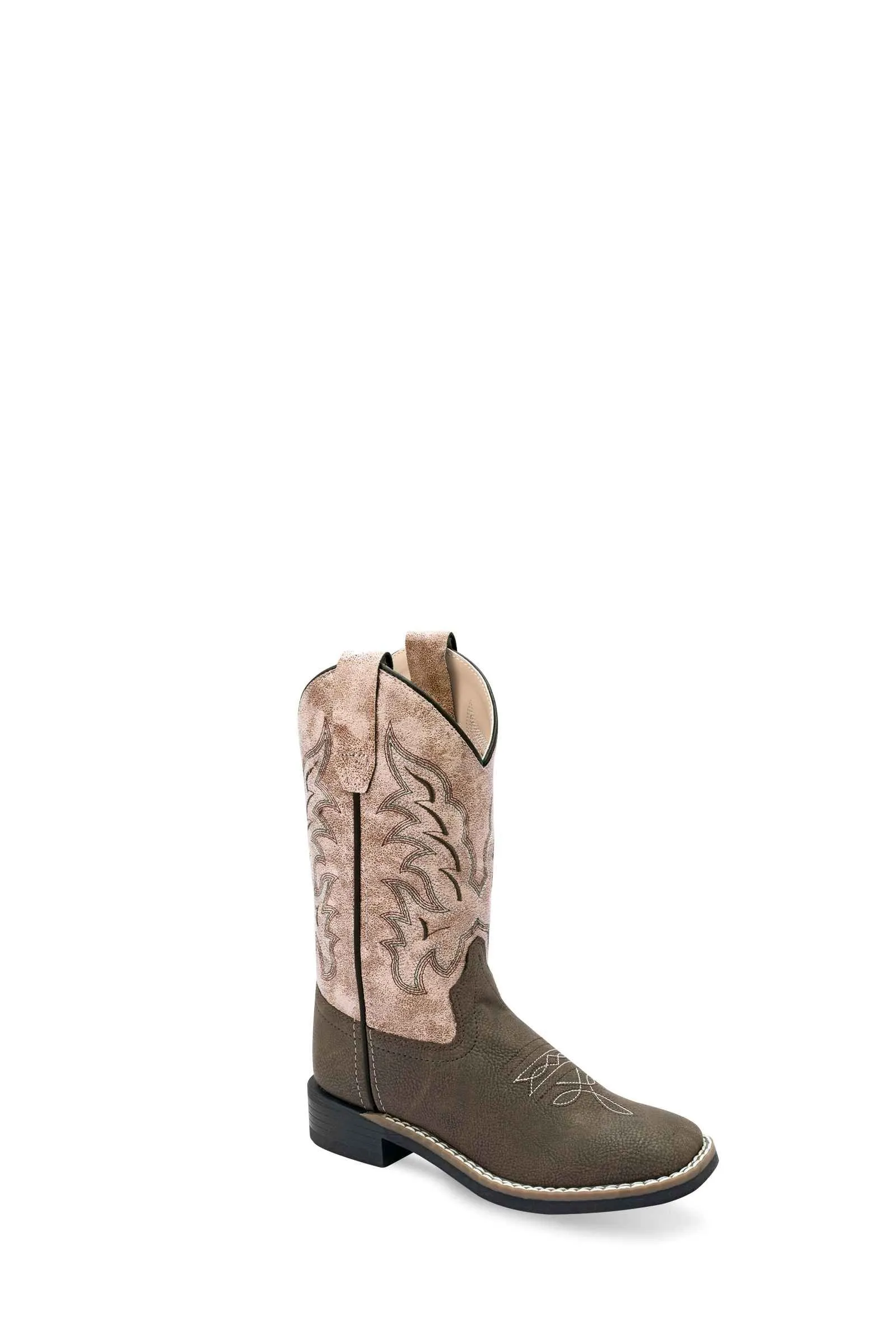 'Old West' Children's Western Square Toe - Brown / Vintage Pink (Sizes 8.5C-3Y)