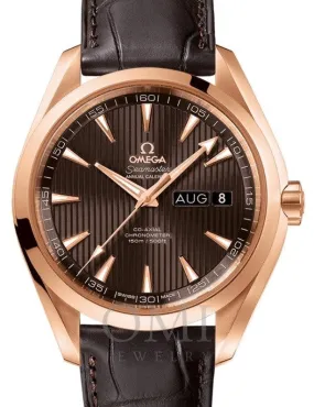 OMEGA SEAMASTER AQUA TERRA 150M CO-AXIAL CHRONOMETER ANNUAL CALENDAR 43MM RED GOLD GREY DIAL 231.53.43.22.06.003 WITH ALLIGATOR LEATHER STRAP