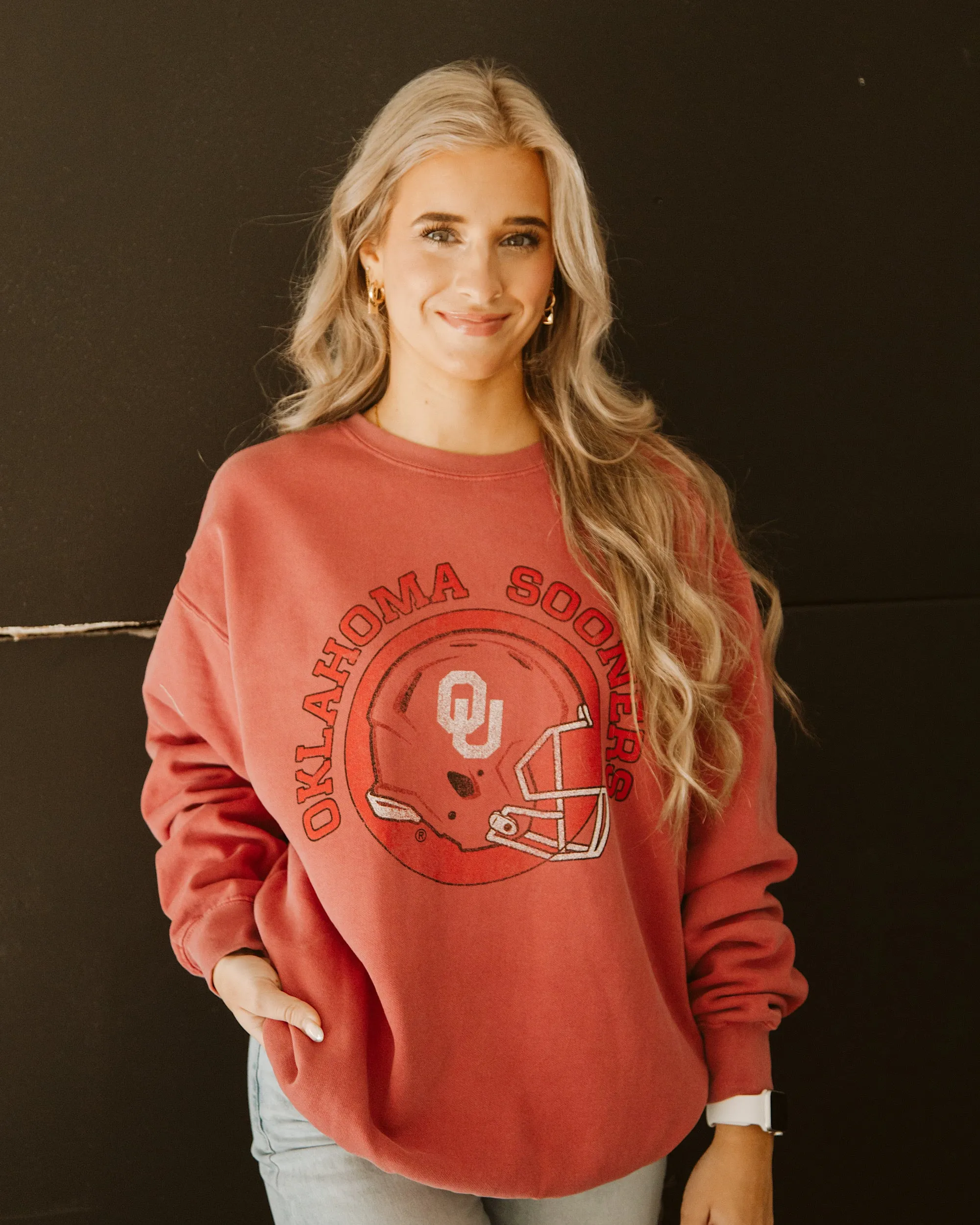 OU Sooners Helmet Circle Crimson Sweatshirt