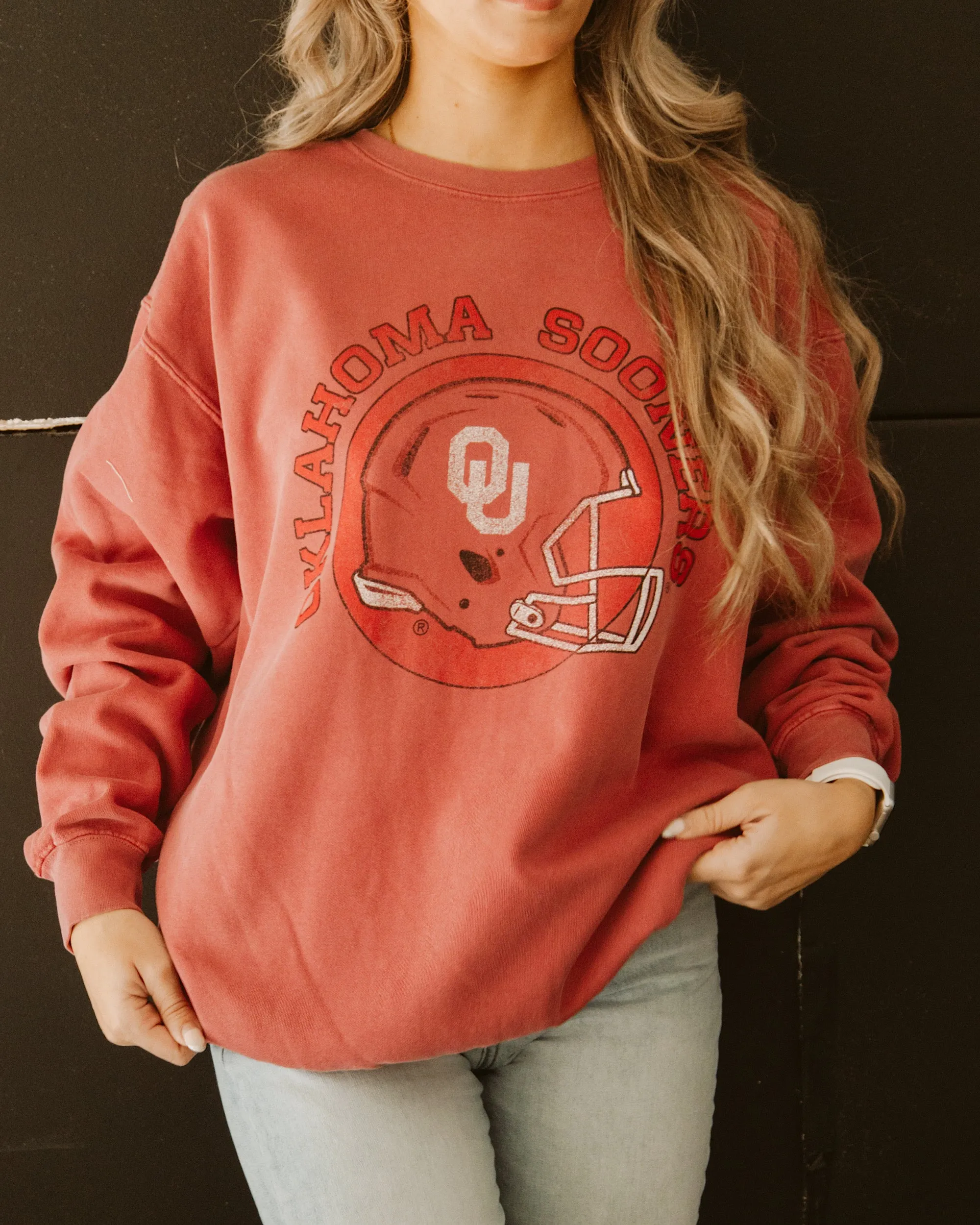 OU Sooners Helmet Circle Crimson Sweatshirt