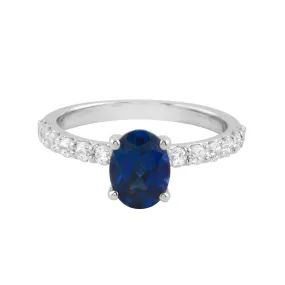 Oval Solitaire Sapphire and Diamond Pavé Band Engagement Ring