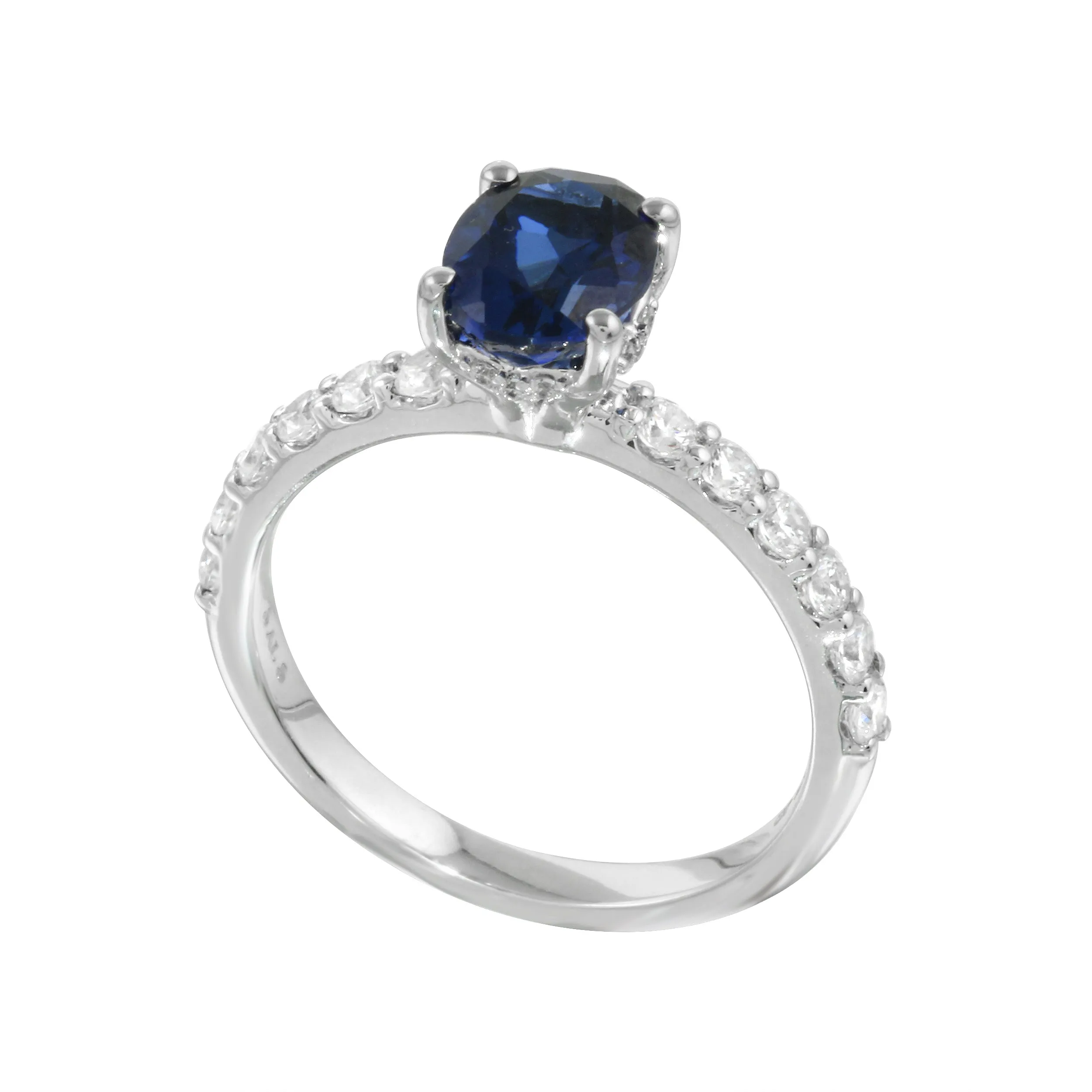 Oval Solitaire Sapphire and Diamond Pavé Band Engagement Ring