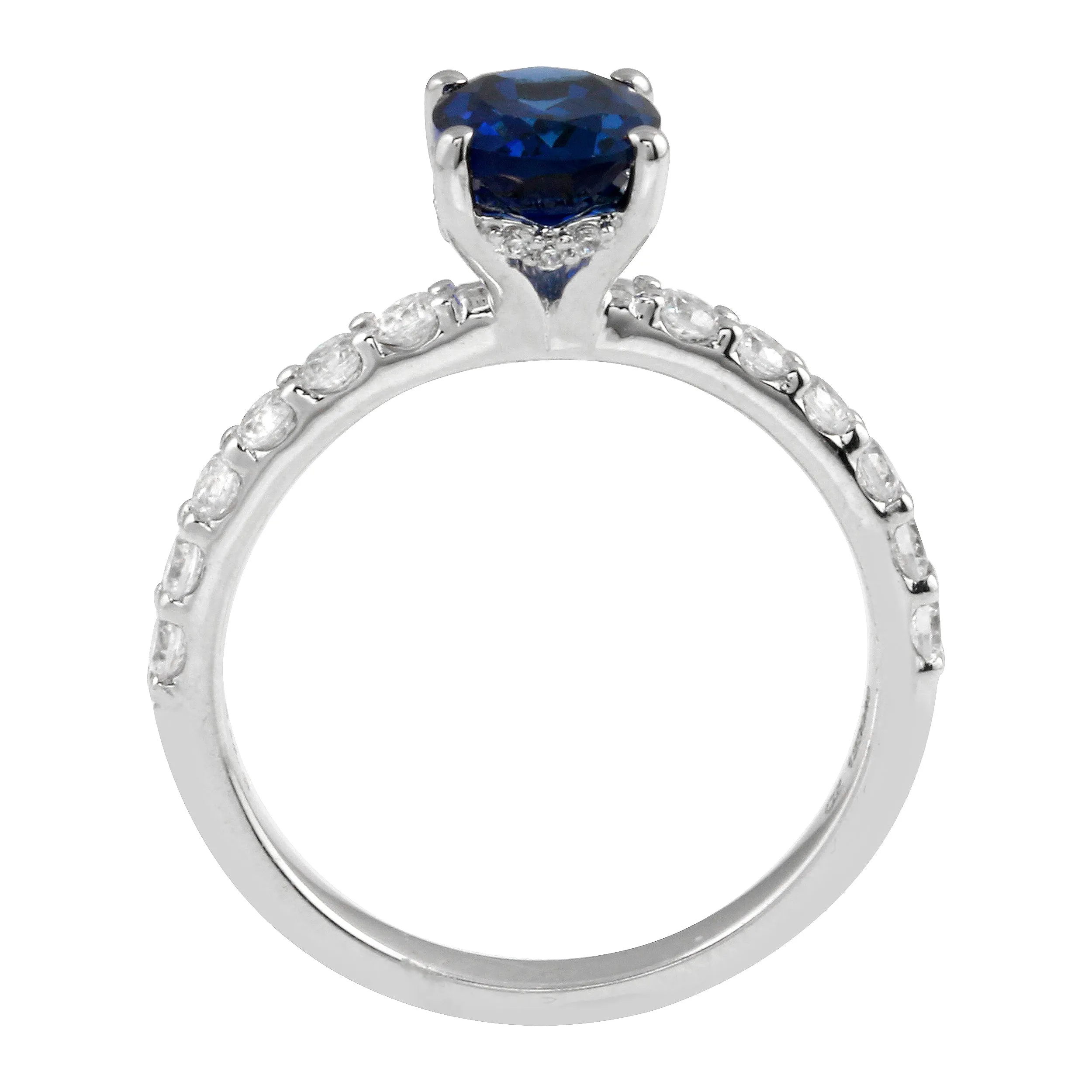 Oval Solitaire Sapphire and Diamond Pavé Band Engagement Ring