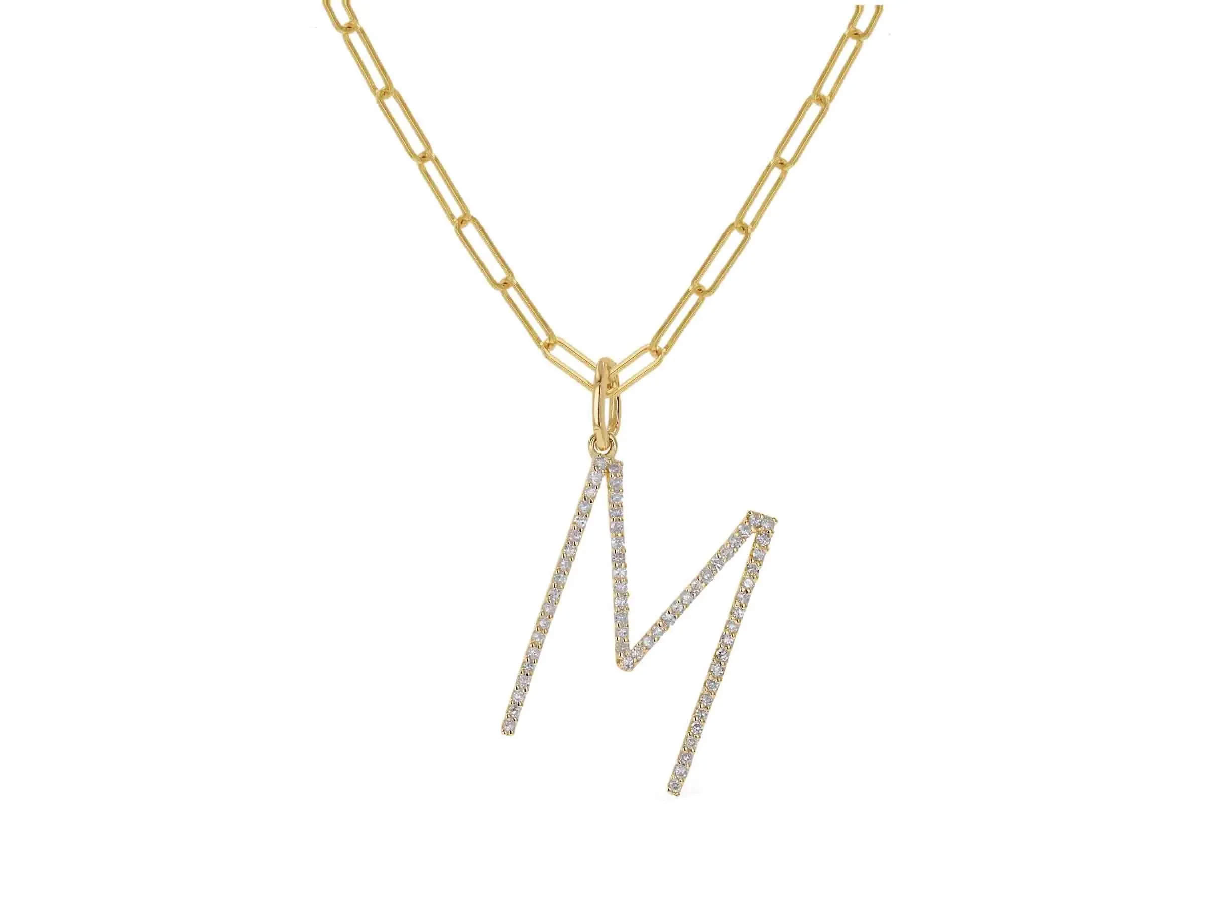 Oversized Diamond Letter Charm on Baby Link Chain