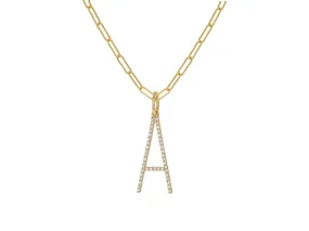 Oversized Diamond Letter Charm on Baby Link Chain