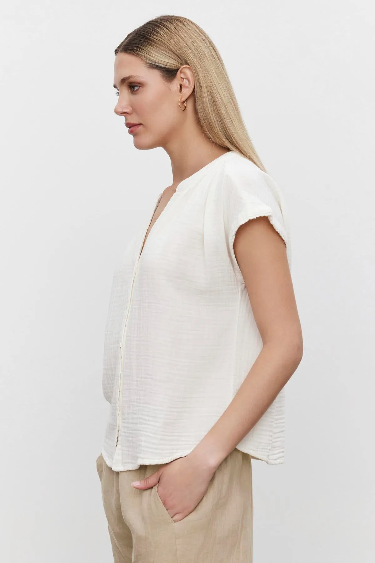 PAMELA COTTON GAUZE BUTTON-UP TOP