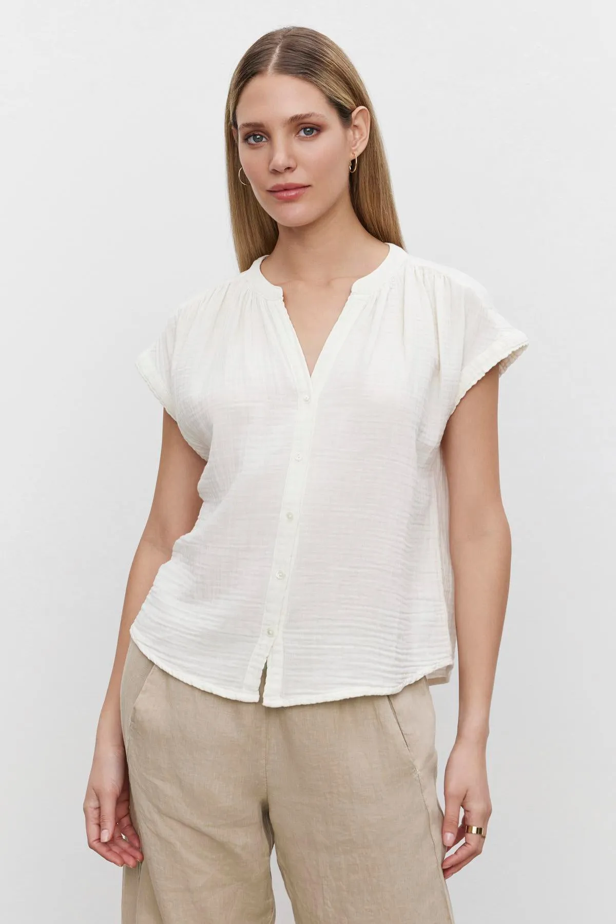 PAMELA COTTON GAUZE BUTTON-UP TOP