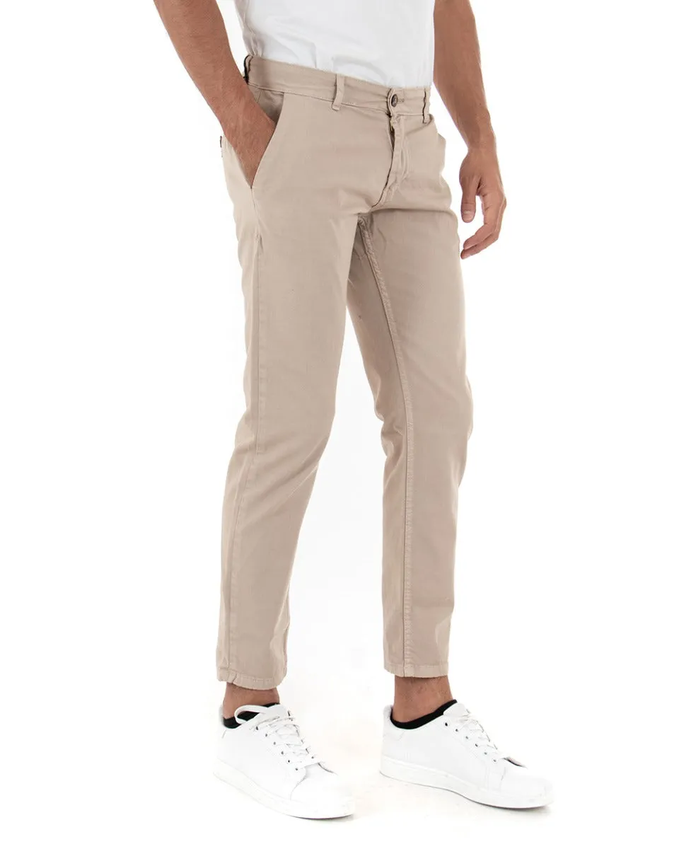 Pantaloni Uomo Tasca America Basic Cotone Elastico Beige Slim Classico GIOSAL-P5003A