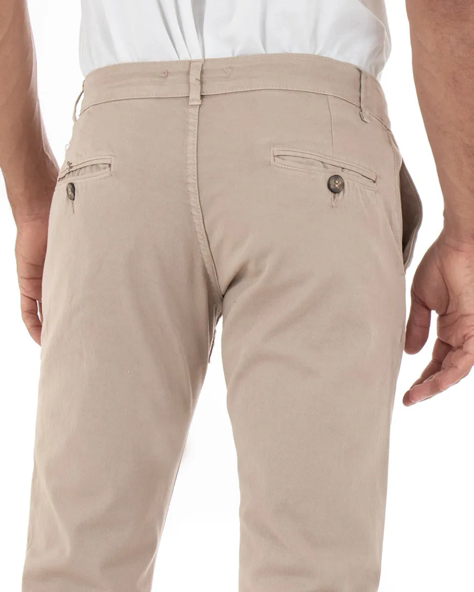 Pantaloni Uomo Tasca America Basic Cotone Elastico Beige Slim Classico GIOSAL-P5003A